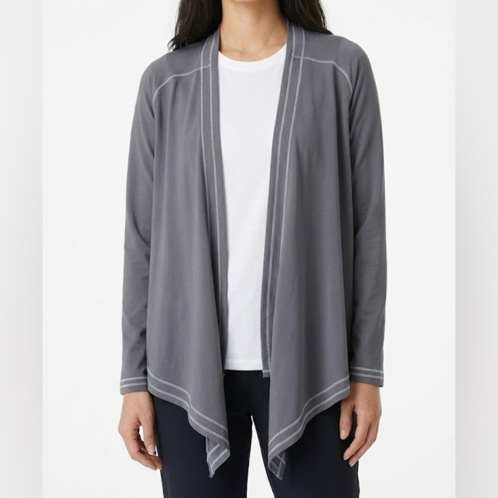 Title Nine Mesh Gray Spandex Stretchy Diamalete High Low Cardigan Size Medium